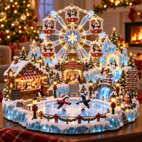 🎡 Penguin Christmas Funfair | Lighted Animated Christmas Village
