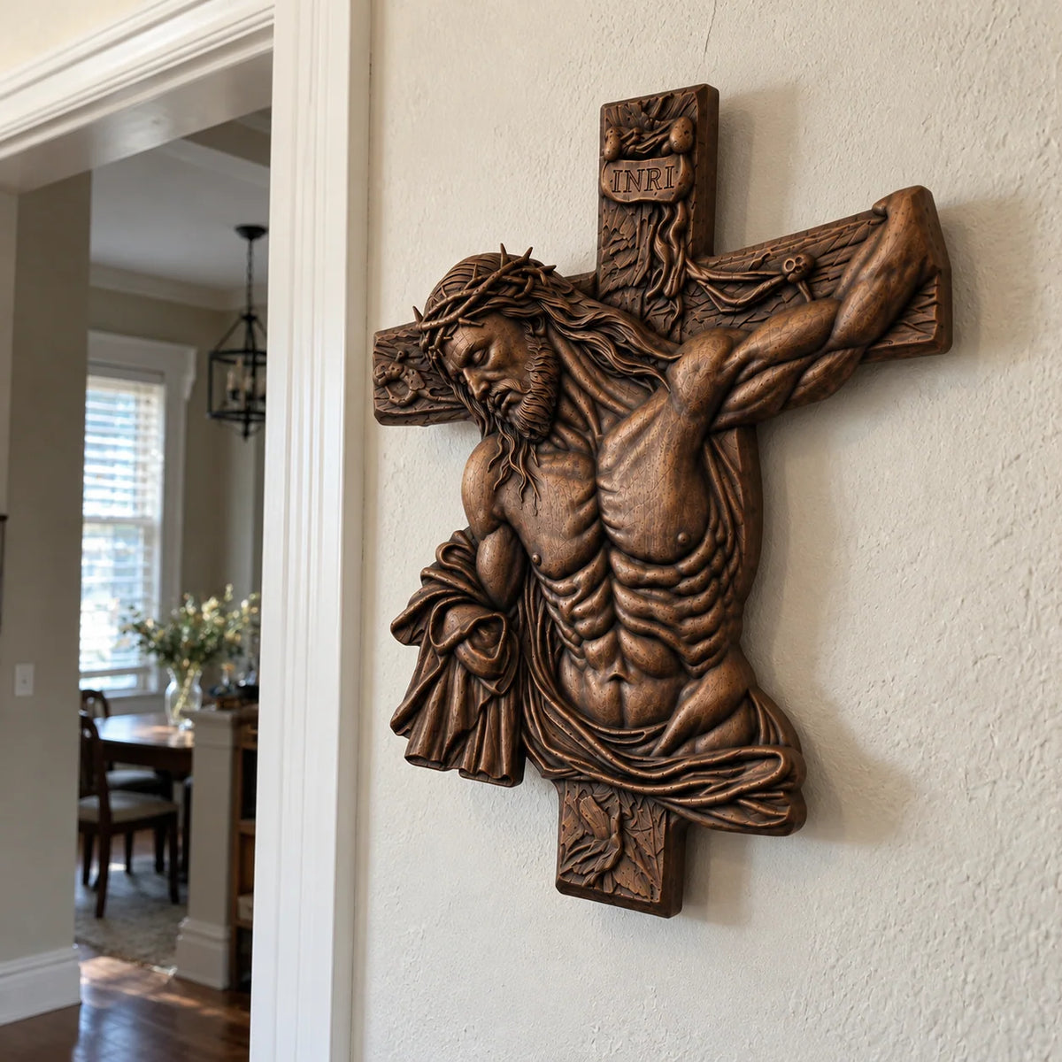 Hand-Carved Beech Wood Crucifix – Jesus Christ Wall Cross