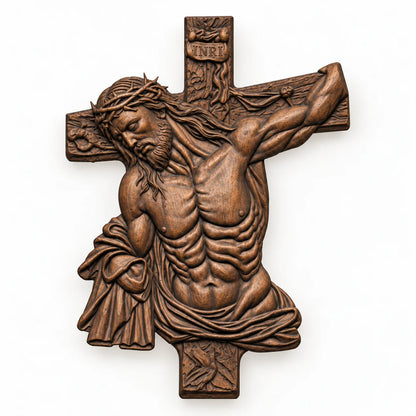 Hand-Carved Beech Wood Crucifix – Jesus Christ Wall Cross