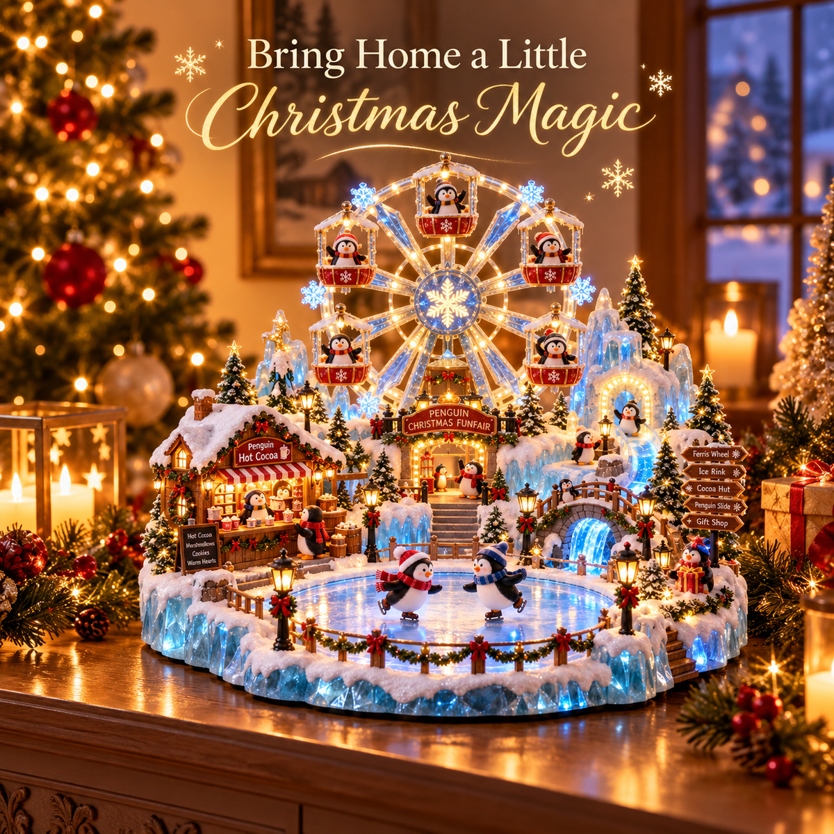 🎡 Penguin Christmas Funfair | Lighted Animated Christmas Village