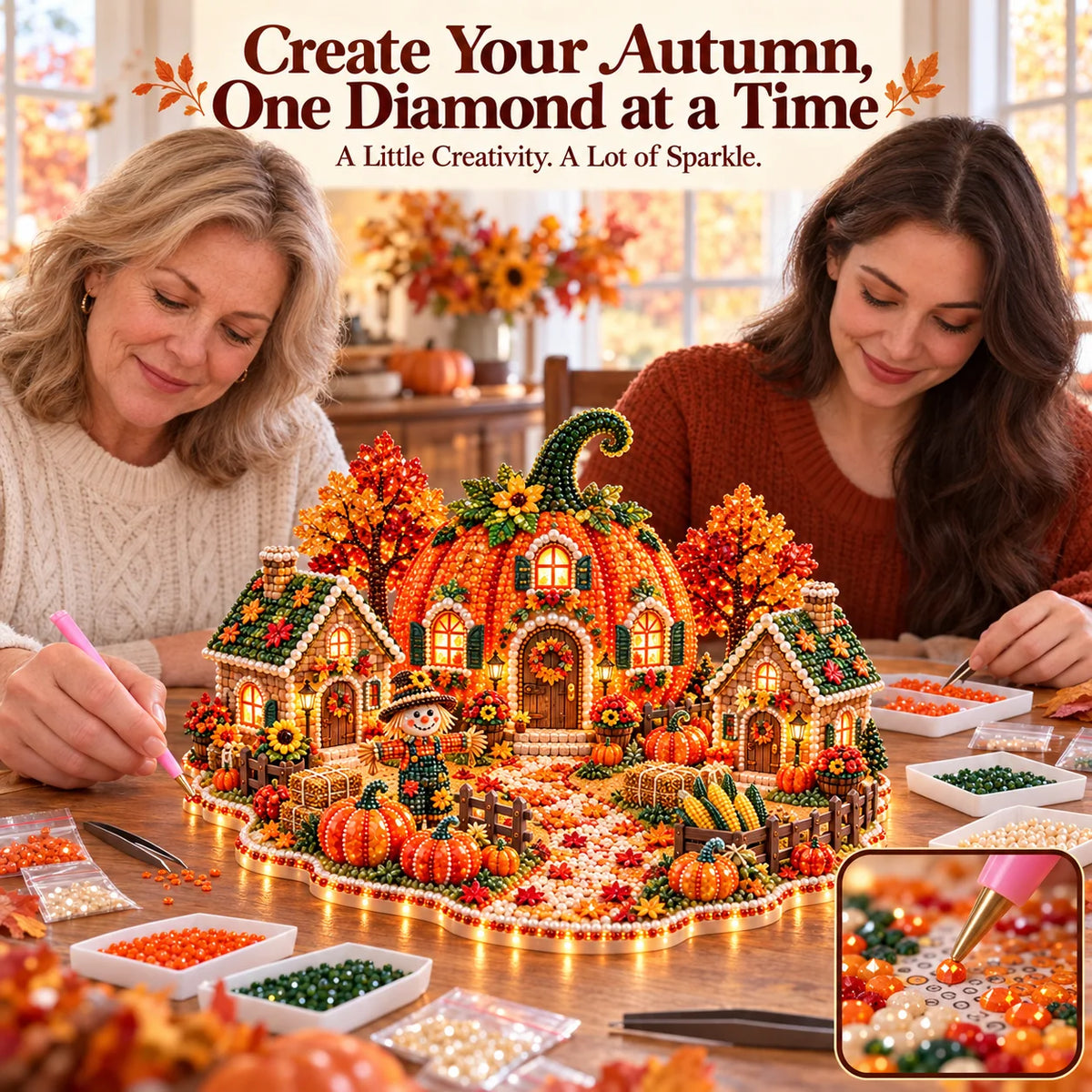 🔥 Holiday Sale: 48% Off 🍂 DIY Sparkling Autumn Village — 3D Diamond Art Decoration Kit