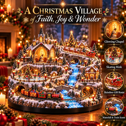 ✨🔥 LAST DAY 49% OFF 🔥 Lighted Animated Christmas Village with Train, Reindeer Sleigh & Waterfall