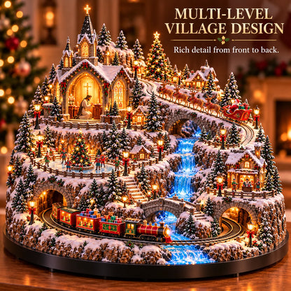Lighted Animated Christmas Village with Train, Reindeer Sleigh & Waterfall ✨