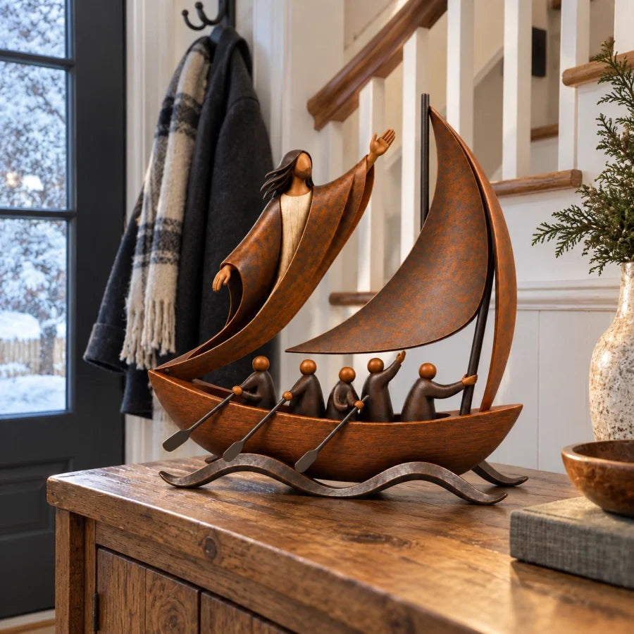 ⛵ When Life Gets Stormy, Let Faith Be Your Anchor — Peace in the Storm Sailboat Sculpture ✝️🥳