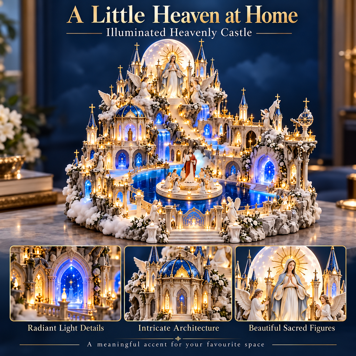 Illuminated Heavenly Castle | Religious Tabletop Décor