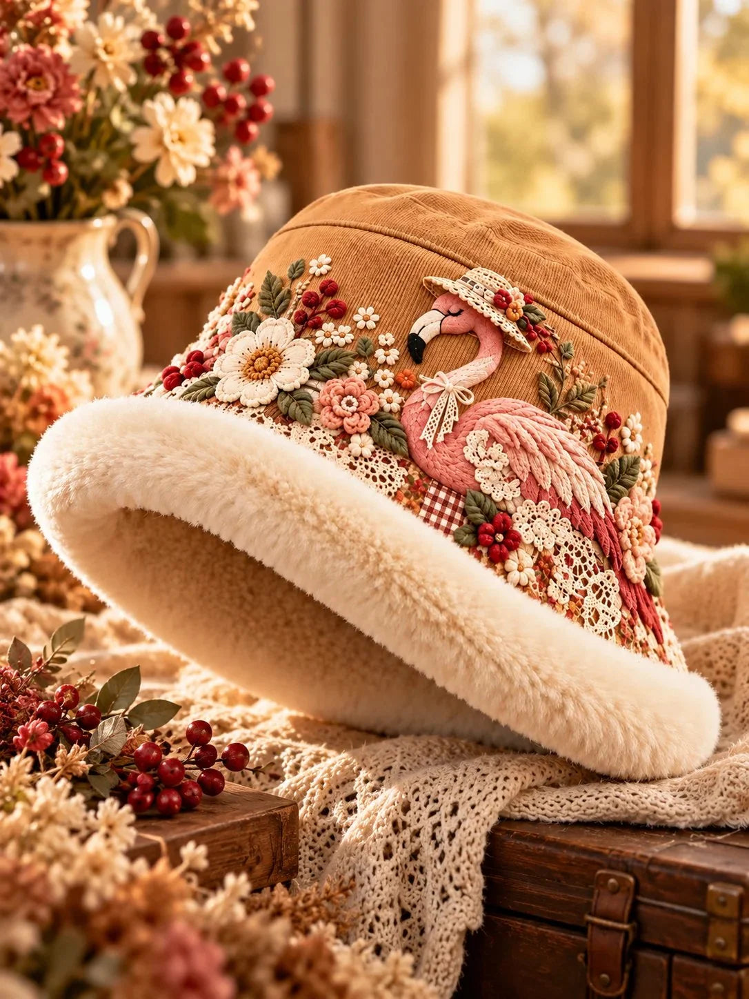 🌸 Women’s Cozy Plush-Lined Winter Bucket Hat – Floral & Animal Designs