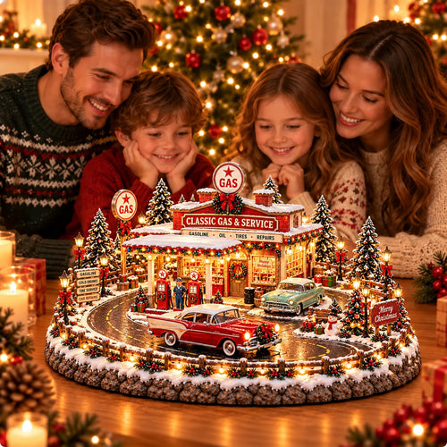 ✨🔥Last Day 49% OFF🔥🚗🎄 Christmas Classic Gas Station Village™ – Lighted Vintage American Gas Station with Classic Cars