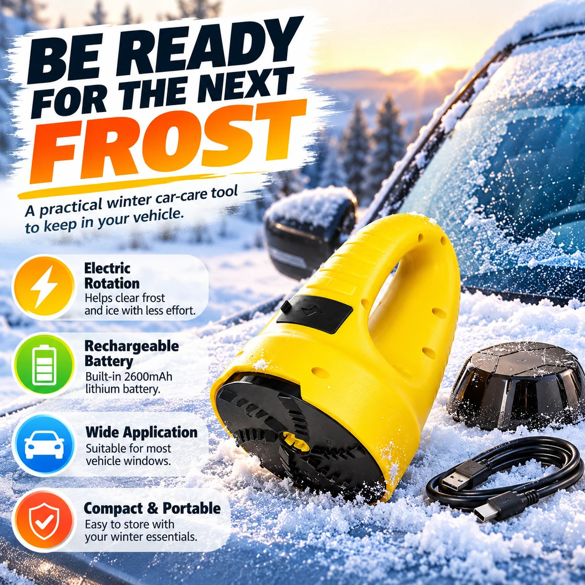 ❄️ Electric Ice Scraper – Rechargeable Cordless Windshield Frost & Ice Removal Tool