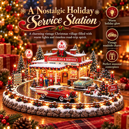 ✨🔥Last Day 49% OFF🔥🚗🎄 Christmas Classic Gas Station Village™ – Lighted Vintage American Gas Station with Classic Cars