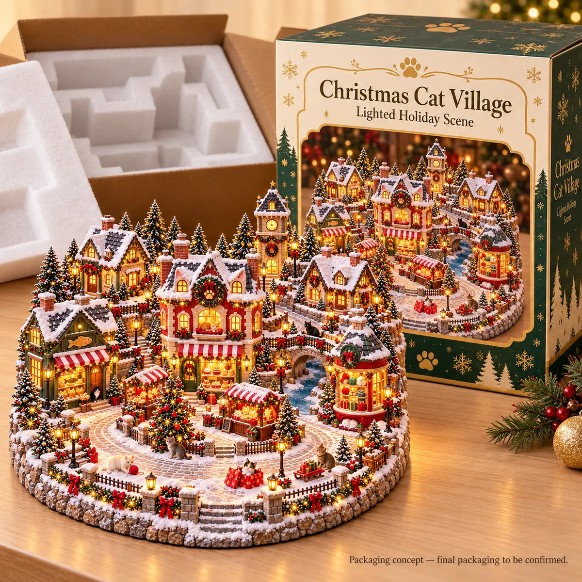 Christmas Cat Village 🐱🎄 – Lighted Cat Lover’s Holiday Scene 🌟🌟