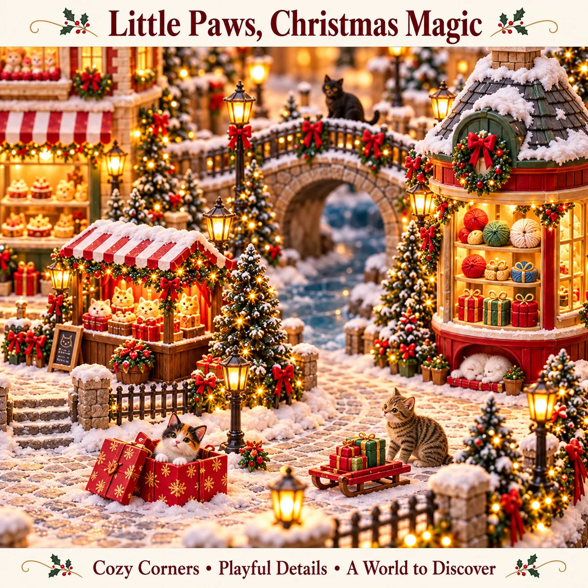 Christmas Cat Village 🐱🎄 – Lighted Cat Lover’s Holiday Scene 🌟🌟
