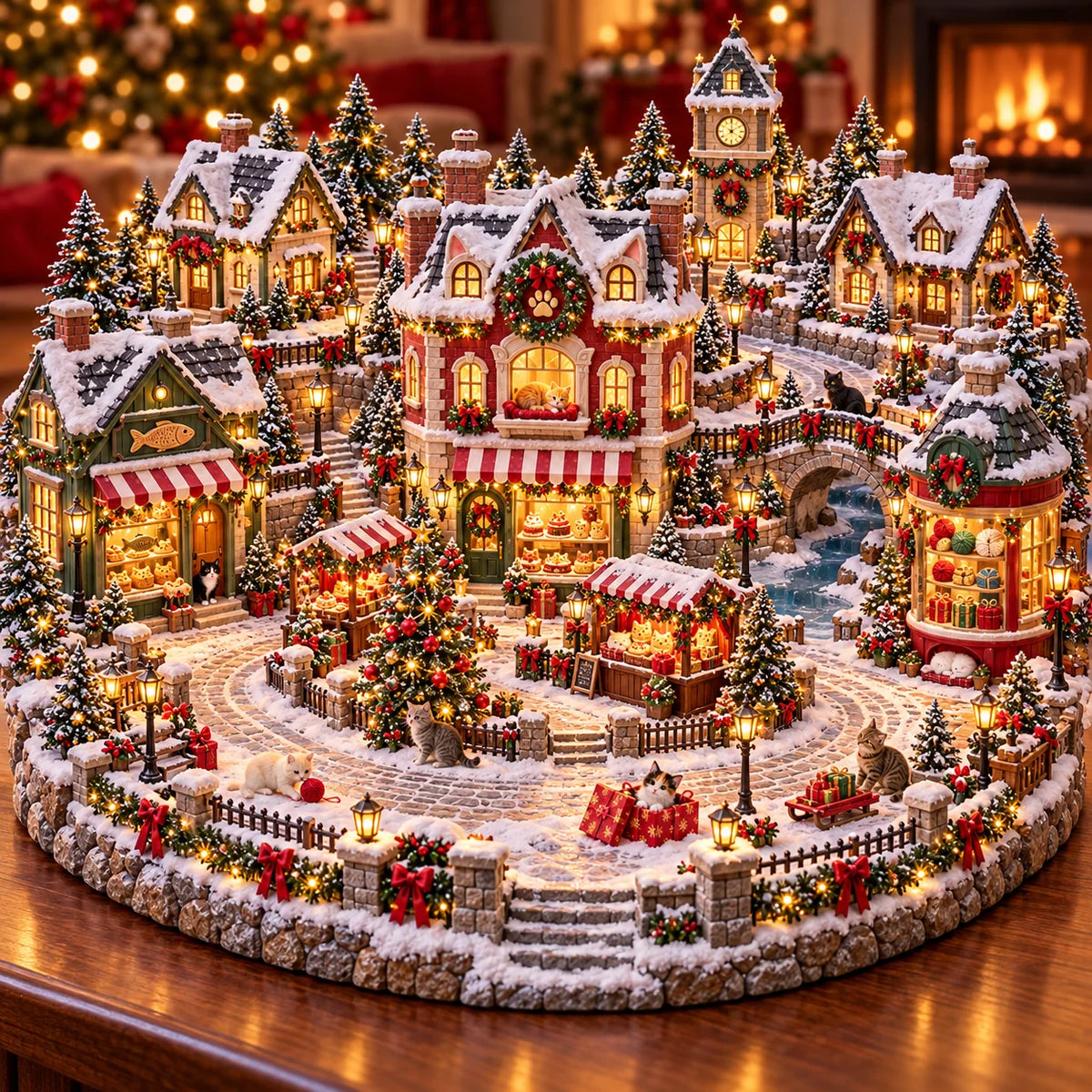 Christmas Cat Village 🐱🎄 – Lighted Cat Lover’s Holiday Scene 🌟🌟