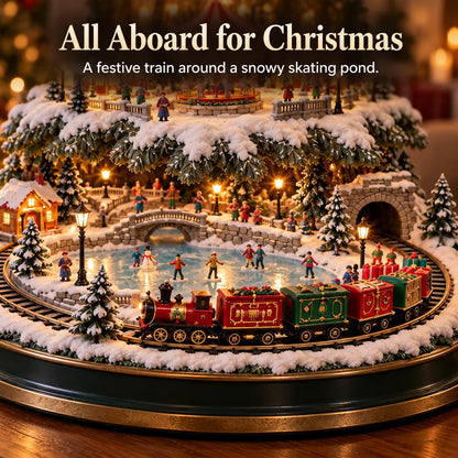 🎄 Lighted Christmas Village Tree with Train & Carousel🎄