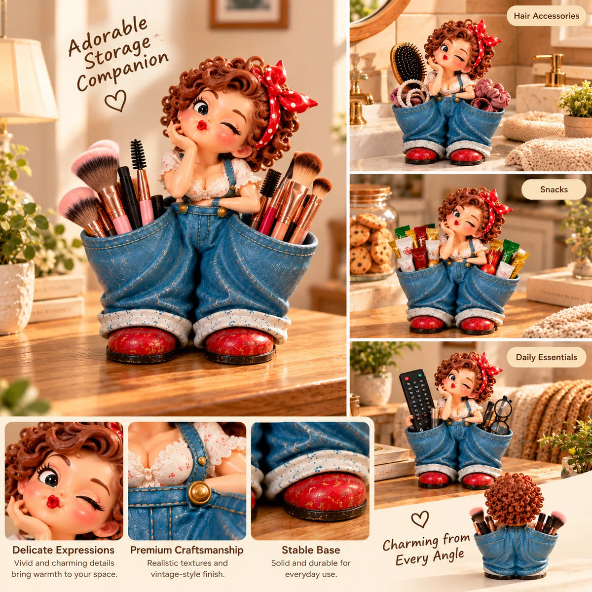 🌞 Retro Girl Multi-Purpose Organizer & Cute Home Decor