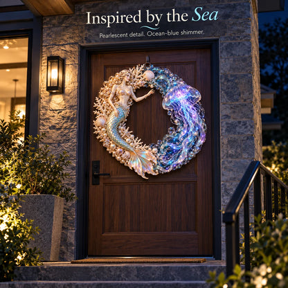 🌊 Ocean Enchantment – Lighted Mermaid & Jellyfish Wreath