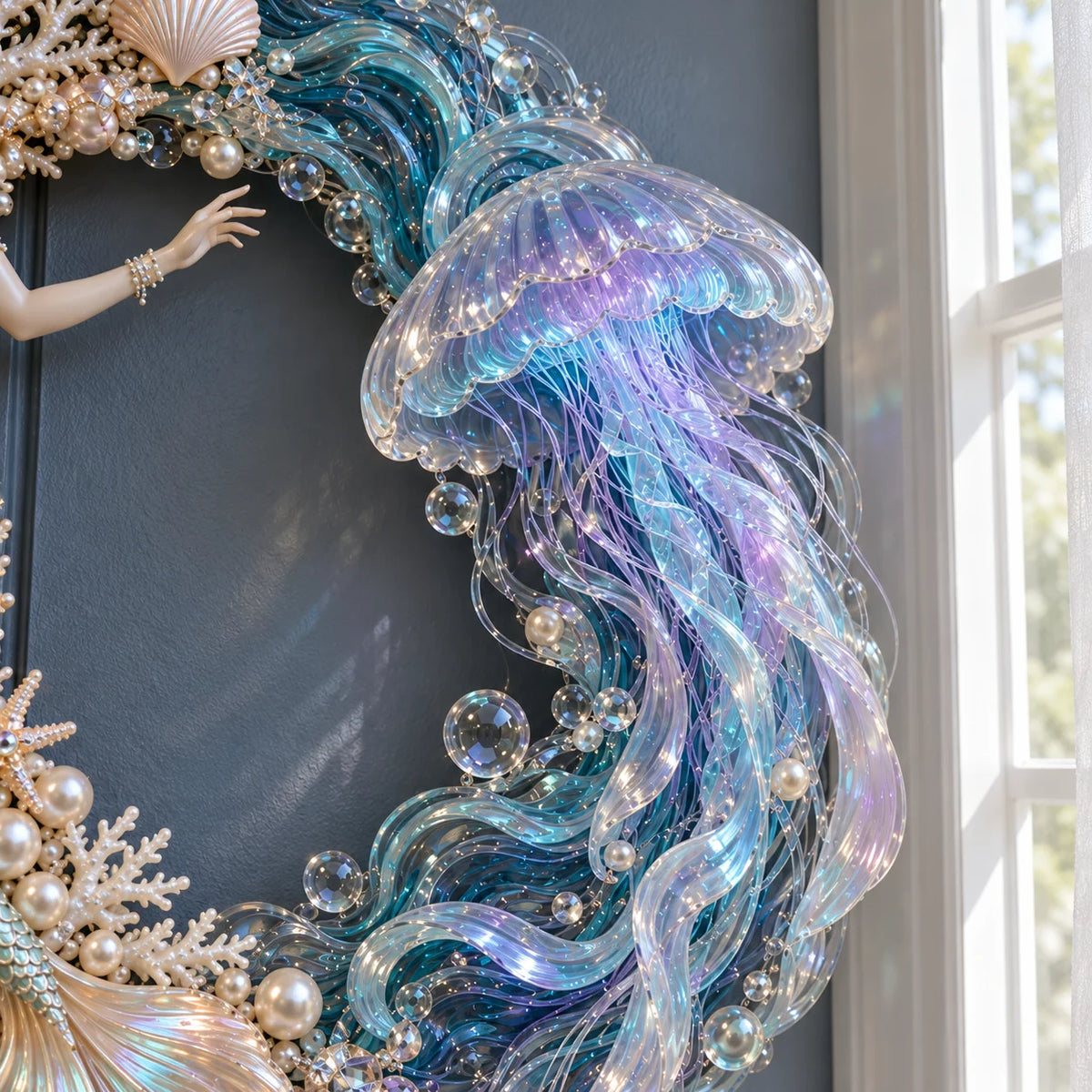 🌊 Ocean Enchantment – Lighted Mermaid & Jellyfish Wreath