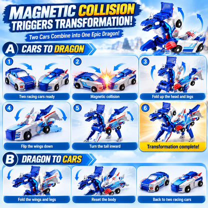 2-in-1 Magnetic Transforming Dragon Car Toy – Racing Car Set