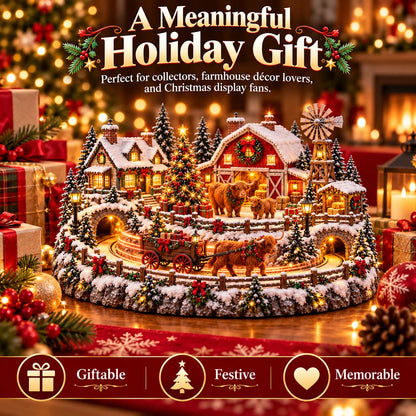 🐮 Highland Cow Christmas Farm Village – Lighted Farmhouse Holiday Scene
