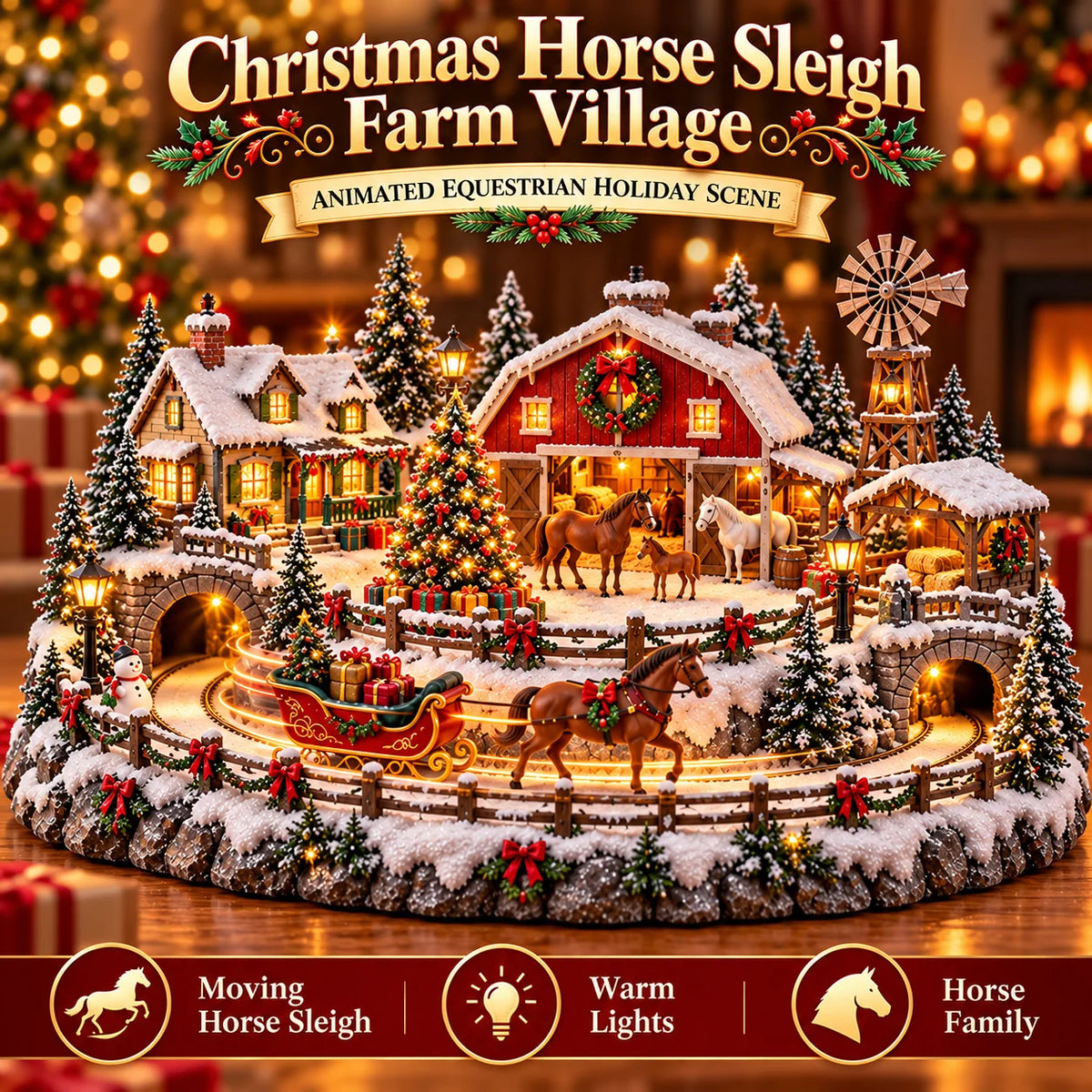 🐮 Highland Cow Christmas Farm Village – Lighted Farmhouse Holiday Scene