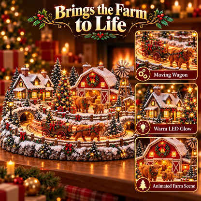 🐮 Highland Cow Christmas Farm Village – Lighted Farmhouse Holiday Scene