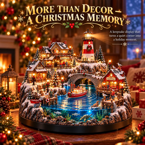 ✨ LAST DAY 50% OFF ✨ Harborlight Christmas™ — Lighted Coastal Village with Lighthouse, Fishing Boat & Underwater Scene ✨