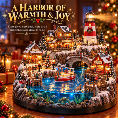 ✨ LAST DAY 50% OFF ✨ Harborlight Christmas™ — Lighted Coastal Village with Lighthouse, Fishing Boat & Underwater Scene ✨