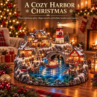 ✨ LAST DAY 50% OFF ✨ Harborlight Christmas™ — Lighted Coastal Village with Lighthouse, Fishing Boat & Underwater Scene ✨