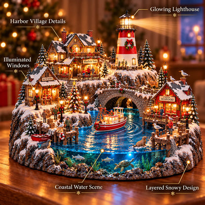 ✨ LAST DAY 50% OFF ✨ Harborlight Christmas™ — Lighted Coastal Village with Lighthouse, Fishing Boat & Underwater Scene ✨