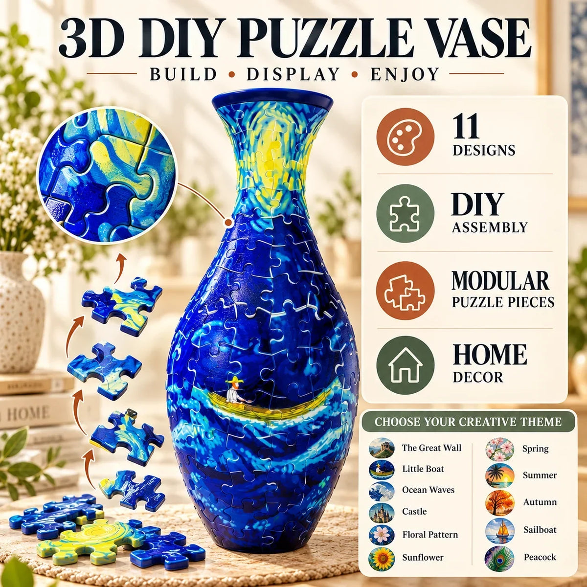 ✨🔥Hot Sale🔥 ✨ 3d Diy Puzzle Vase – 11 Creative Designs, Decorative Flower Vase & Craft Gift