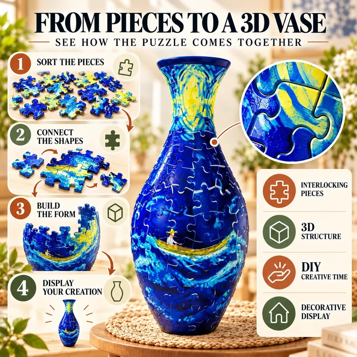 ✨🔥Hot Sale🔥 ✨ 3d Diy Puzzle Vase – 11 Creative Designs, Decorative Flower Vase & Craft Gift