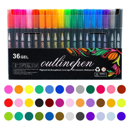 Outline Shimmer Markers, 36 & 48 Glitter Metallic Gel Pens for Coloring, Tween Teen Girl Christmas/Birthday Gifts Trendy Stuff,