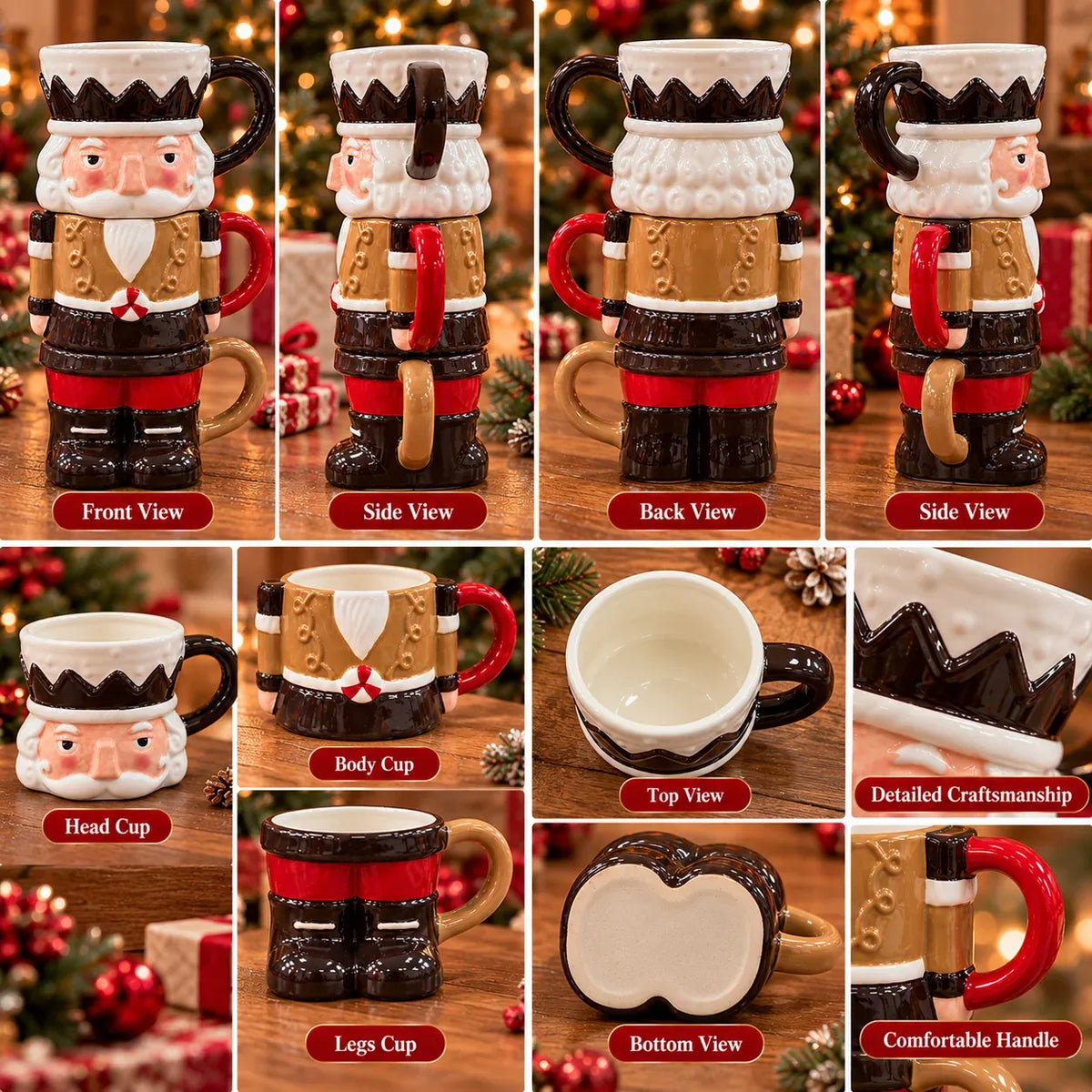 🎄 3-Piece Stackable Nutcracker Christmas Mug Set – Festive Ceramic Coffee Cups & Holiday Gift 🎁
