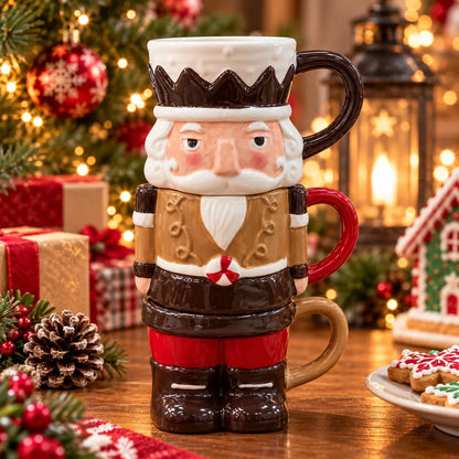 🎄 3-Piece Stackable Nutcracker Christmas Mug Set – Festive Ceramic Coffee Cups & Holiday Gift 🎁