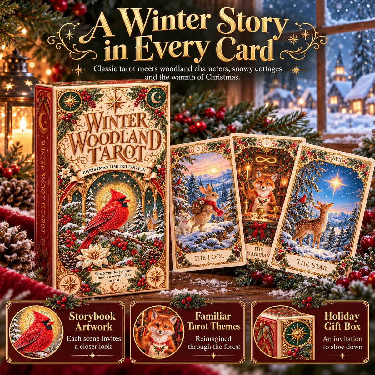 ⏳ Last Day 49% OFF – 🎄 Winter Woodland Tarot | Christmas Limited Edition with Cozy Forest Animals & Vintage Holiday Artwork ✨