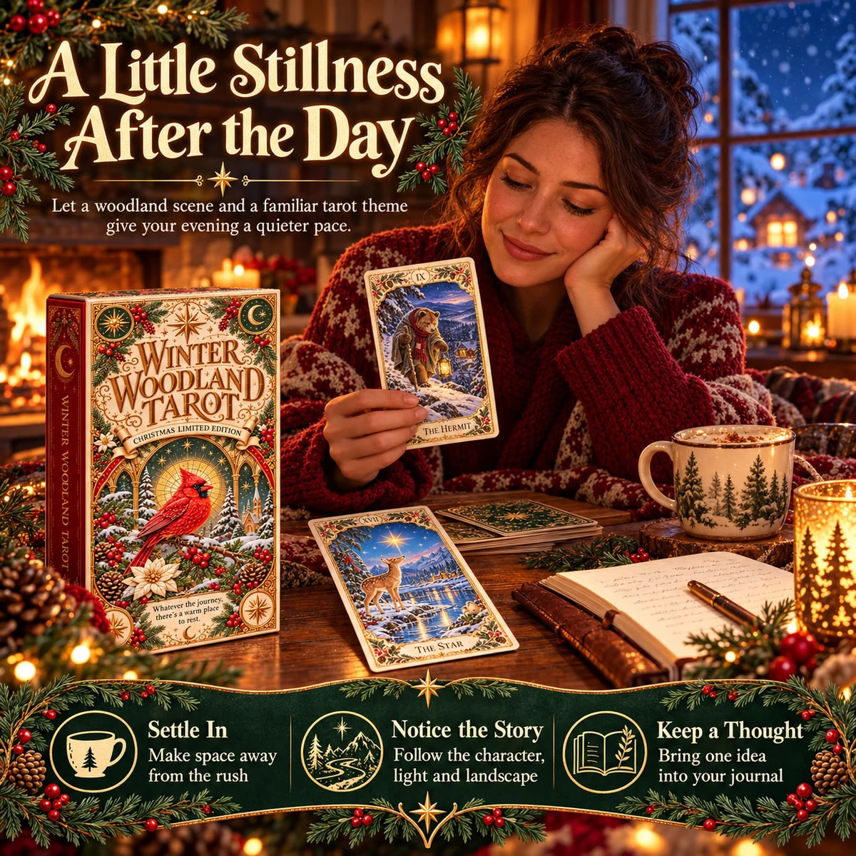 ⏳ Last Day 49% OFF – 🎄 Winter Woodland Tarot | Christmas Limited Edition with Cozy Forest Animals & Vintage Holiday Artwork ✨