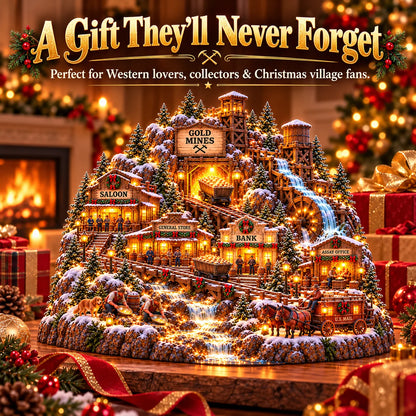 ⛏️✨ Gold Rush Christmas Mining Town™ – Lighted Old West Village with Moving Mine Cart & Gold Creek