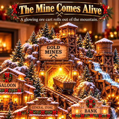 ⛏️✨ Gold Rush Christmas Mining Town™ – Lighted Old West Village with Moving Mine Cart & Gold Creek
