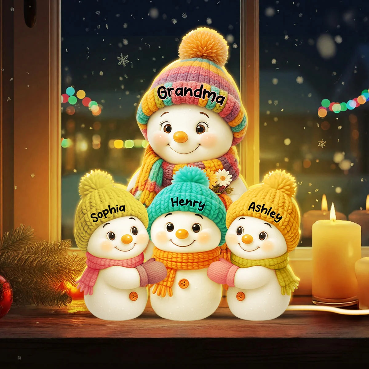 Snowman Grandma, Grandpa, Grandparents And Grandkids Personalized Light Box - Christmas Gift For Grandparents