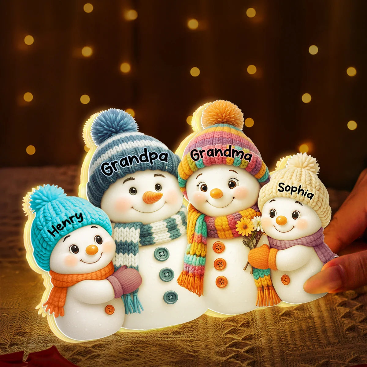 Snowman Grandma, Grandpa, Grandparents And Grandkids Personalized Light Box - Christmas Gift For Grandparents