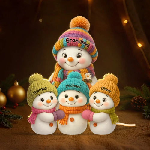 Snowman Grandma, Grandpa, Grandparents And Grandkids Personalized Light Box - Christmas Gift For Grandparents