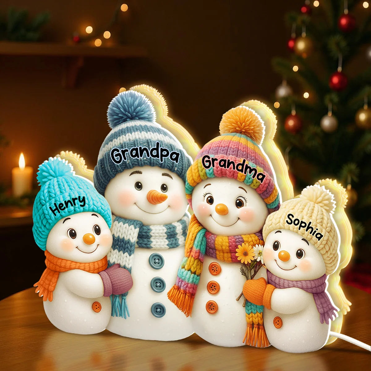 Snowman Grandma, Grandpa, Grandparents And Grandkids Personalized Light Box - Christmas Gift For Grandparents