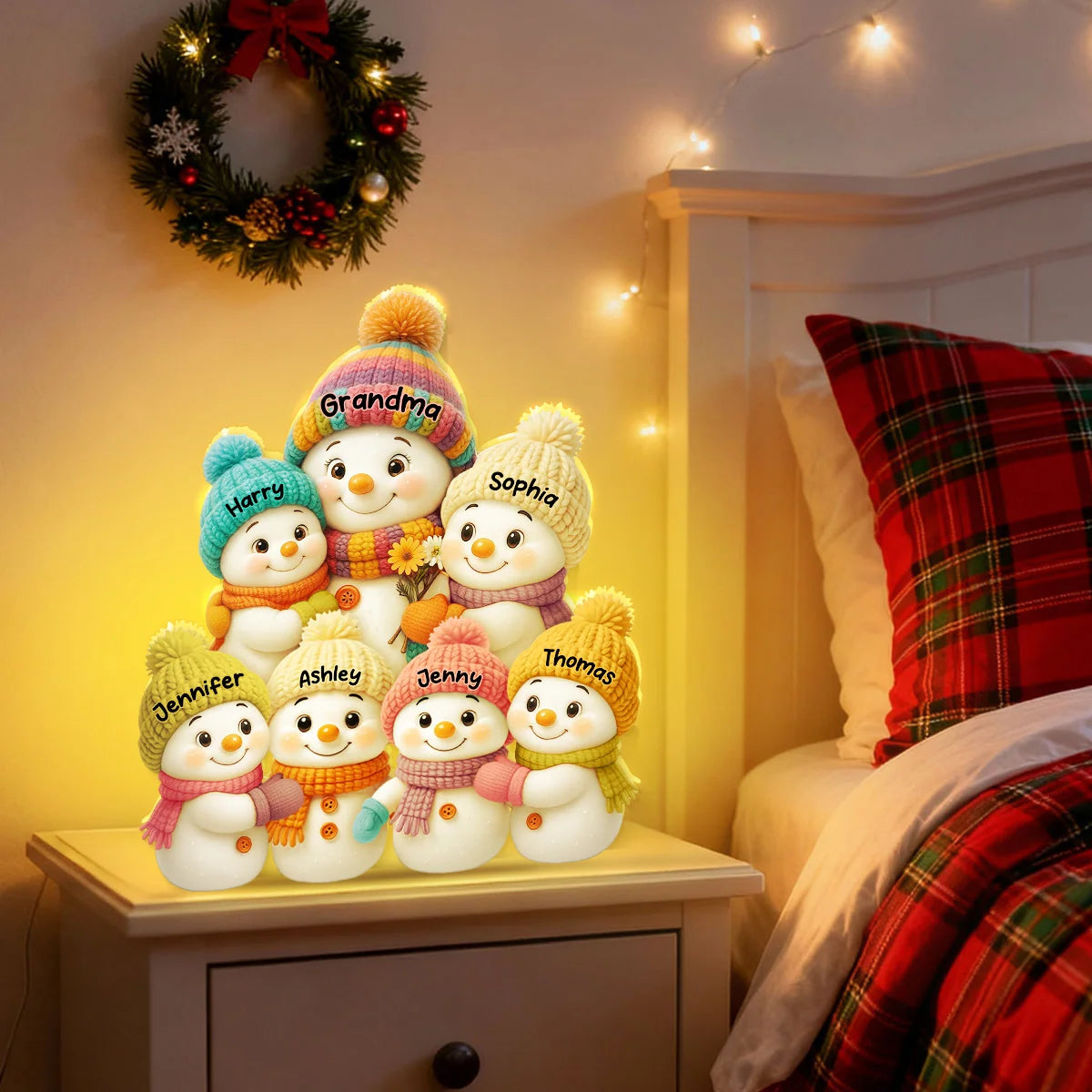 Snowman Grandma, Grandpa, Grandparents And Grandkids Personalized Light Box - Christmas Gift For Grandparents