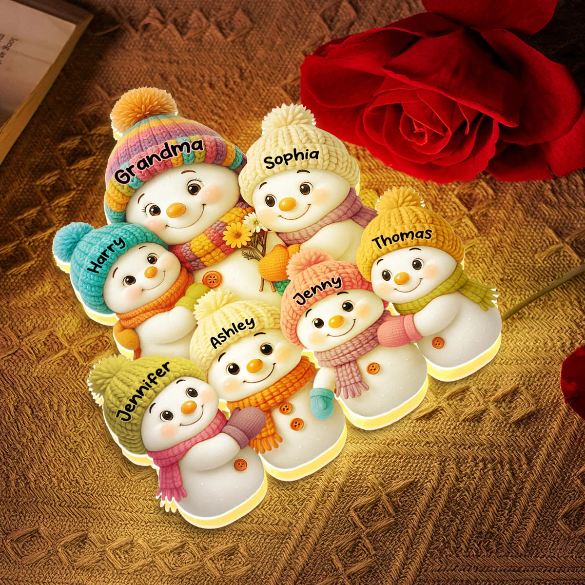 Snowman Grandma, Grandpa, Grandparents And Grandkids Personalized Light Box - Christmas Gift For Grandparents