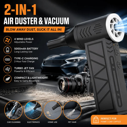 2-in-1 Cordless Air Duster & Vacuum – 130,000 Rpm Rechargeable Turbo Blower
