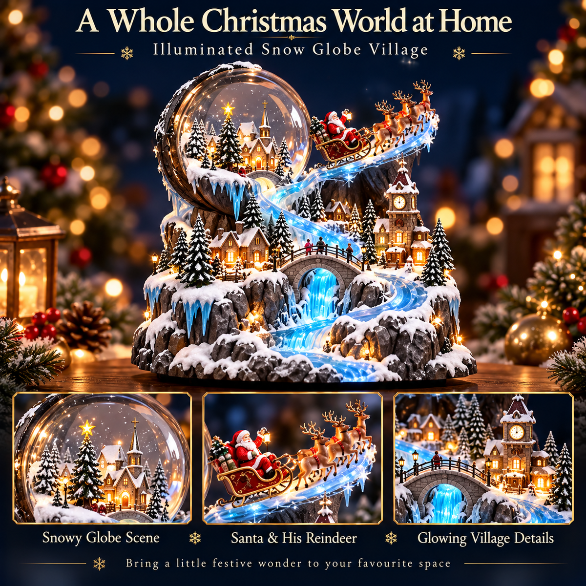 Santa’s Winter Journey | Illuminated Snow Globe Village