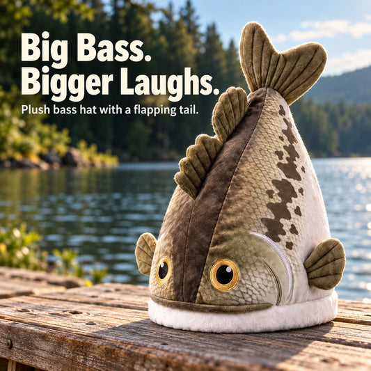 🔥🔥🔥Last Day 49% OFF - Big Bite Bass Tail-Flapping Plush Fish Hat