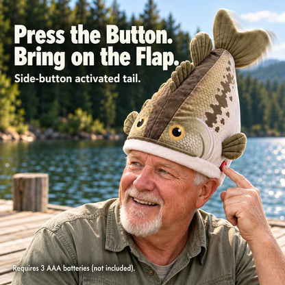 🔥🔥🔥Last Day 49% OFF - Big Bite Bass Tail-Flapping Plush Fish Hat