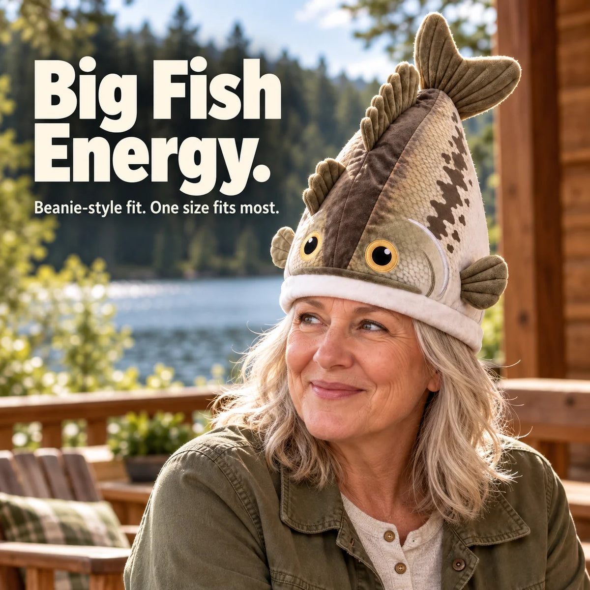 🔥🔥🔥Last Day 49% OFF - Big Bite Bass Tail-Flapping Plush Fish Hat