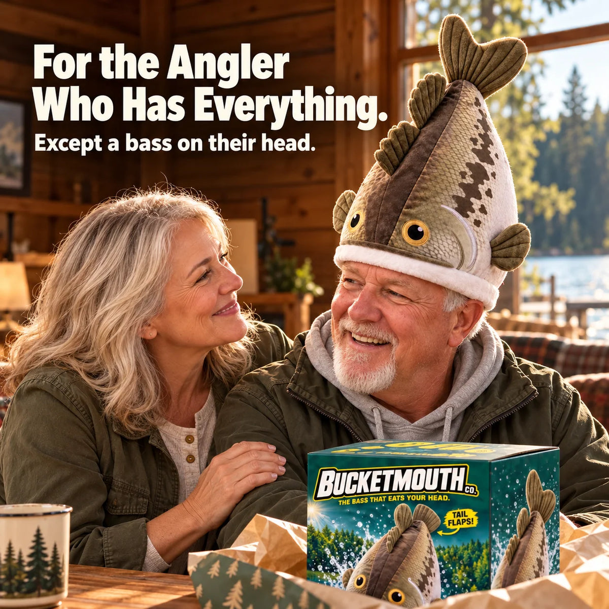 🔥🔥🔥Last Day 49% OFF - Big Bite Bass Tail-Flapping Plush Fish Hat