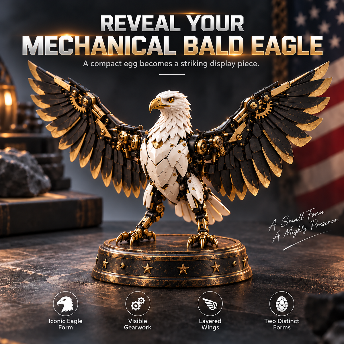 🦅 Egg To Bald Eagle – 2-in-1 Transforming Mechanical Figure